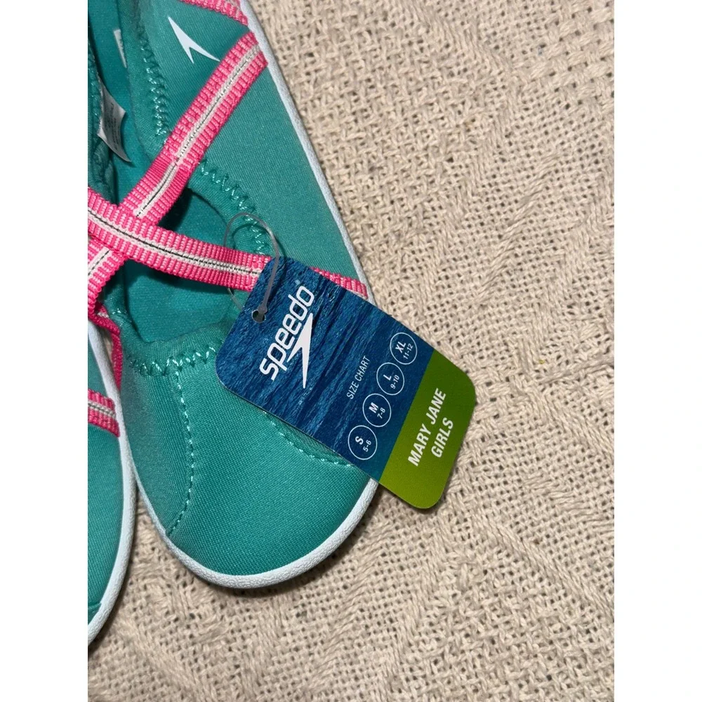 Speedo Kids Mary‎ Jane Aqua Water Shoes Medium M Turquoise Pink Beach M-7/8